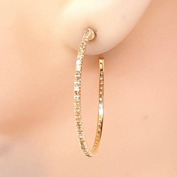1.00ctw Natural H-SI Diamond 14K Yellow Gold over 925 Hoop Earrings - Picture 1 of 5